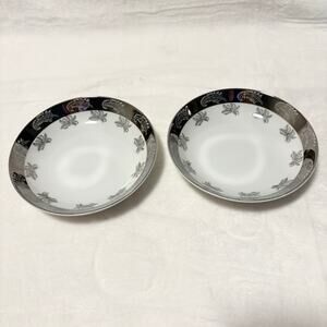 Cheltenham “White Feather” Bowls – Set of 2 | Silver Trim | Vintage Fine China